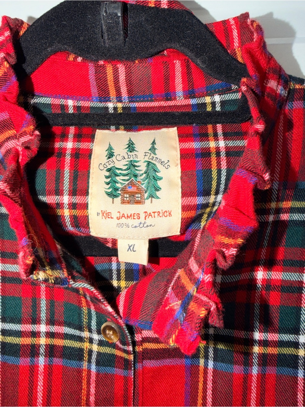 Kiel James Patrick Cozy Cabin Flannel Red Plaid Shirt Mini Dress with Waist Tie - Picture 6 of 6
